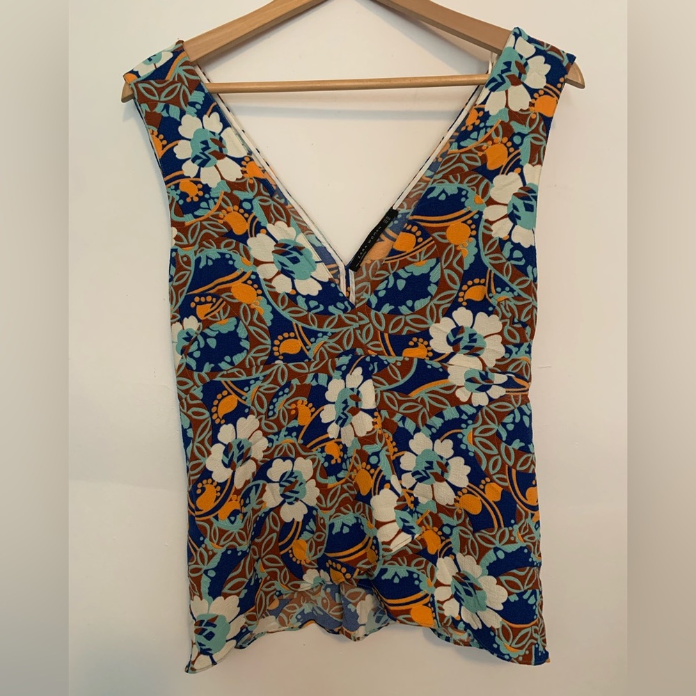 Zara V-Neck Plunge Floral Print Peplum Tank Women’s Size XS